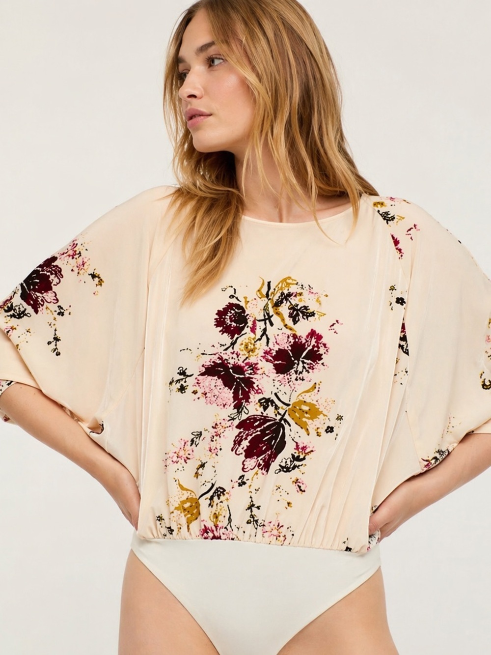 Free People NWT Intimately Floral Velvet Bodysuit Dolman Sleeve Women Size M